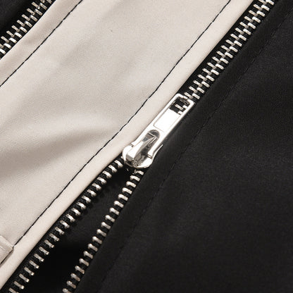 Men Sweatpants Patchwork Contrast Color Straight Casual Pants Elastic Waist Leg Zipper Loose Trousers
