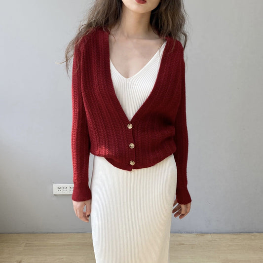 Women Cardigan Sweater Autumn Winter Retro Twist Knitted Cardigan Jacket V-neck Long Sleeve Sweater 8t3102
