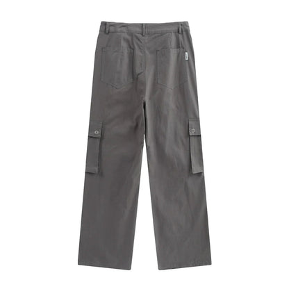 Men Sweatpants Multi-Pocket Workwear Casual Pants Button Split Solid Color Straight-Leg Trousers
