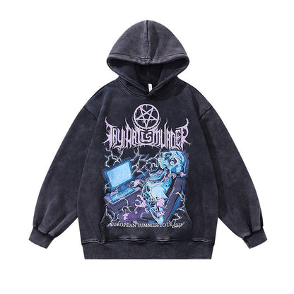 Men Hoodie Cartoon Printing plus Velvet Casual Hooded Sweater