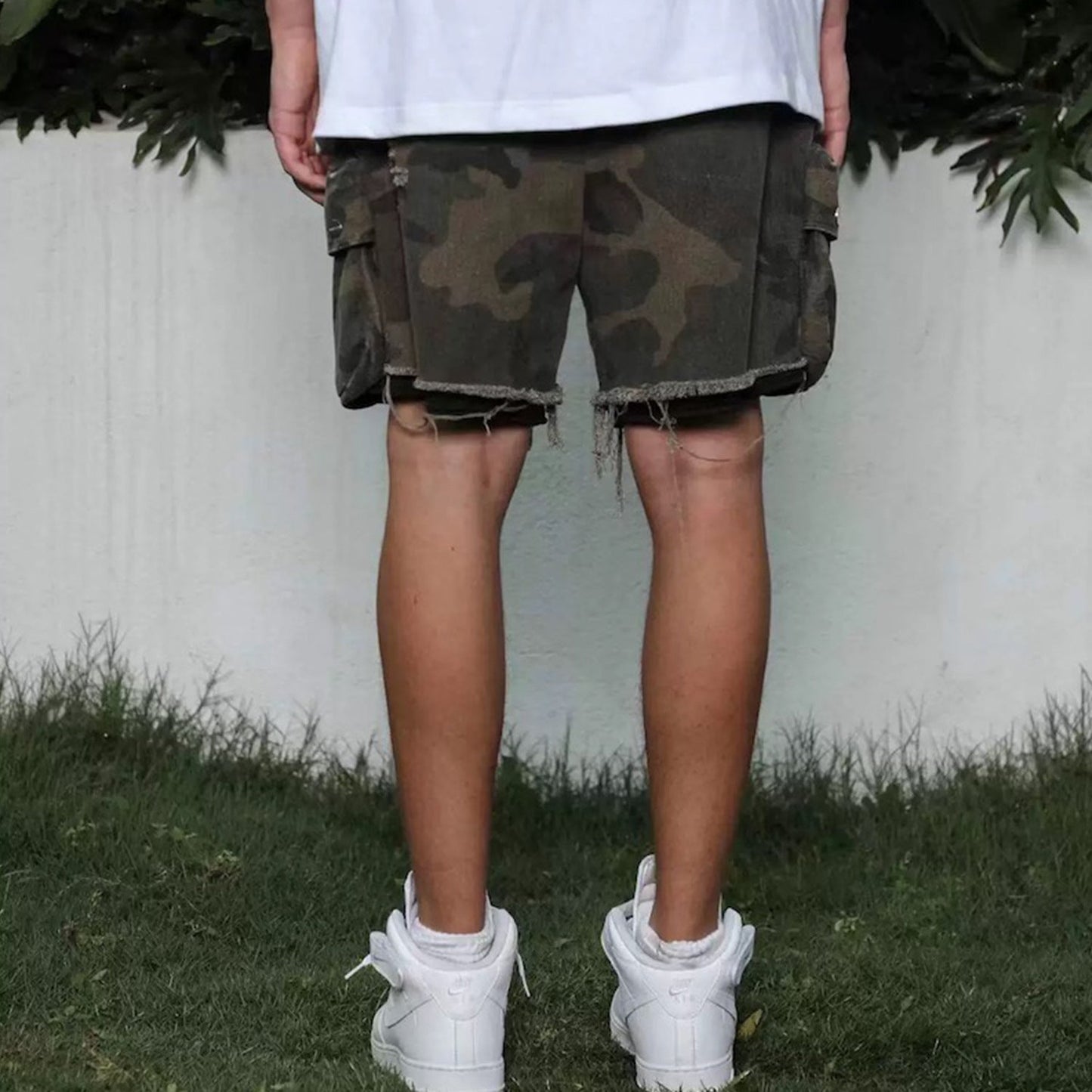 MIJKO Men Shorts Casual Pants Drawstring Splicing Camouflage Shorts
