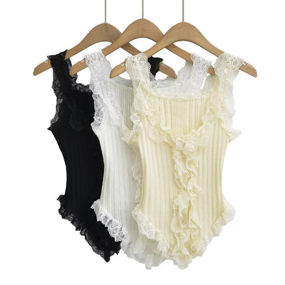 Women Tops Summer Lace Knitted Vest Slim Top