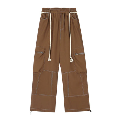 Men Sweatpants Workwear Pants Men's Multi-Pocket Straight-Leg Wide-Leg Pants