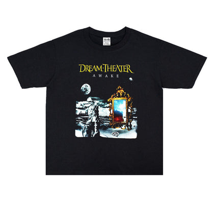 Rock Star T Shirt Avant-Garde Metal Rock Dream Theater Band Washed Distressed T-shirt Short Sleeve