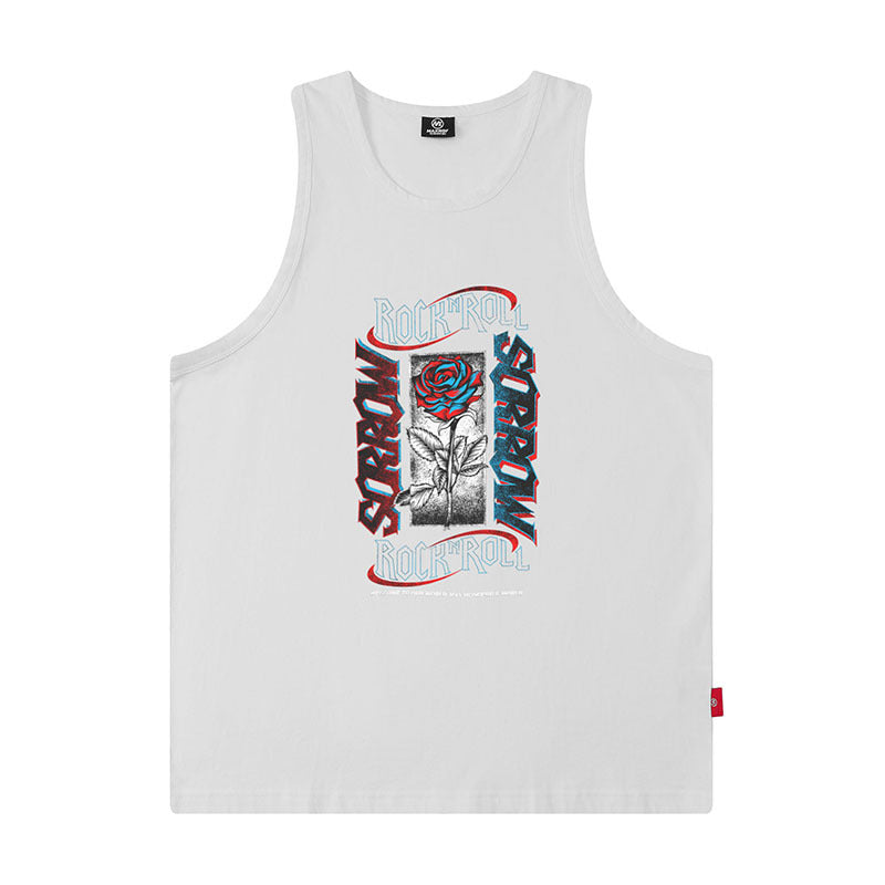 Men Vest Rose Print Sleeveless T-shirt Men's and Women's Oversize Hip Hop Vest