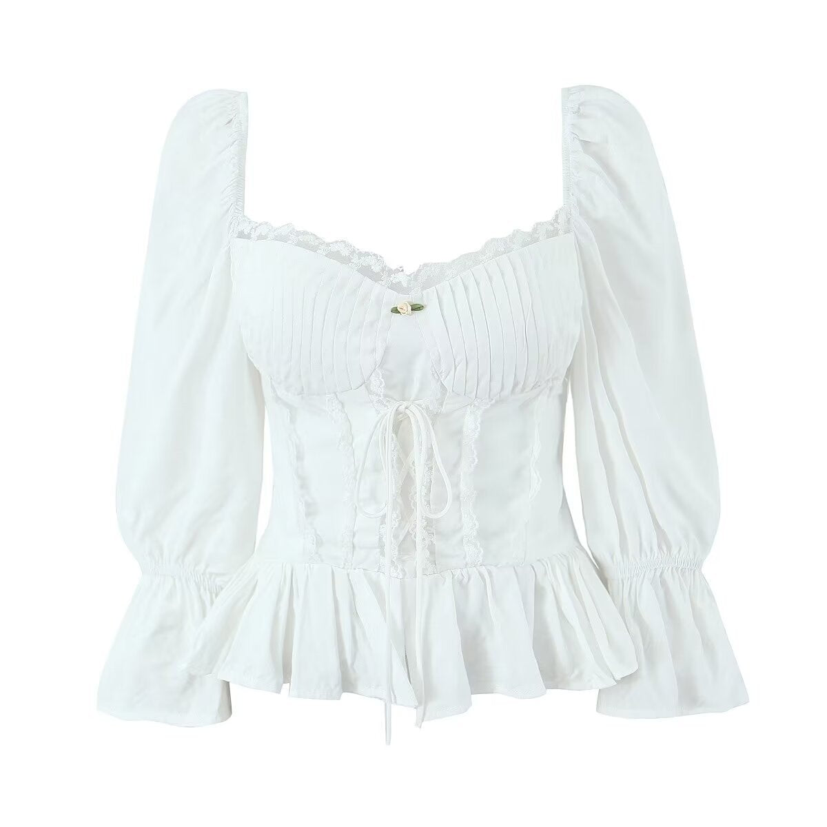 Women Tops Summer Lace Puff Sleeve Shirt