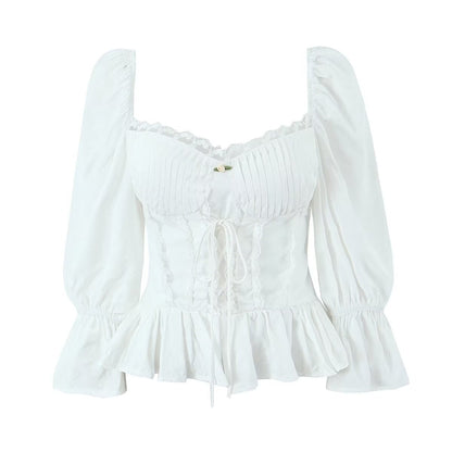 Women Tops Summer Lace Puff Sleeve Shirt