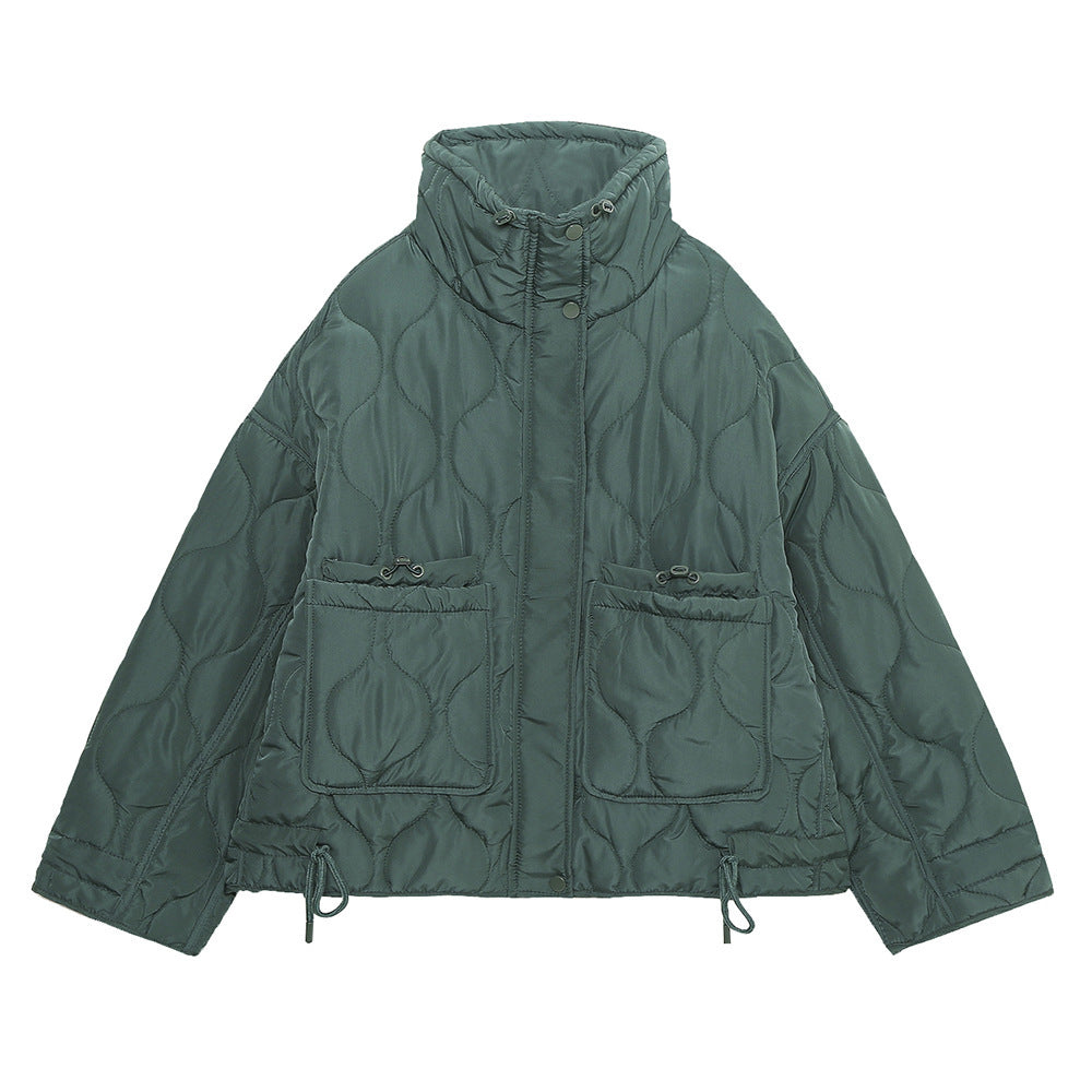 Women Cotton Coat Stand Collar Baggy Casual Jacket