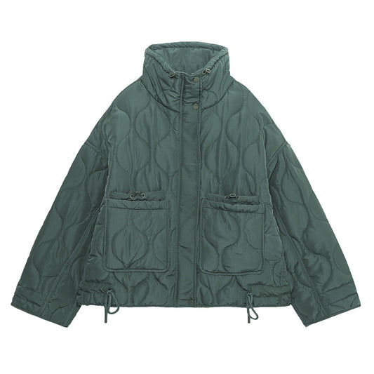 Women Cotton Coat Stand Collar Baggy Casual Jacket