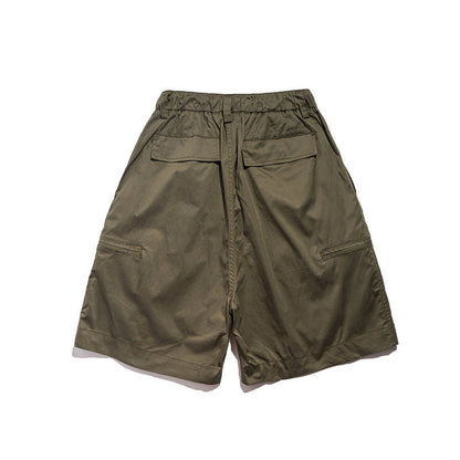 Men Shorts Retro Loose Straight Wide-Leg Pants Casual Multi-Pocket Workwear Shorts