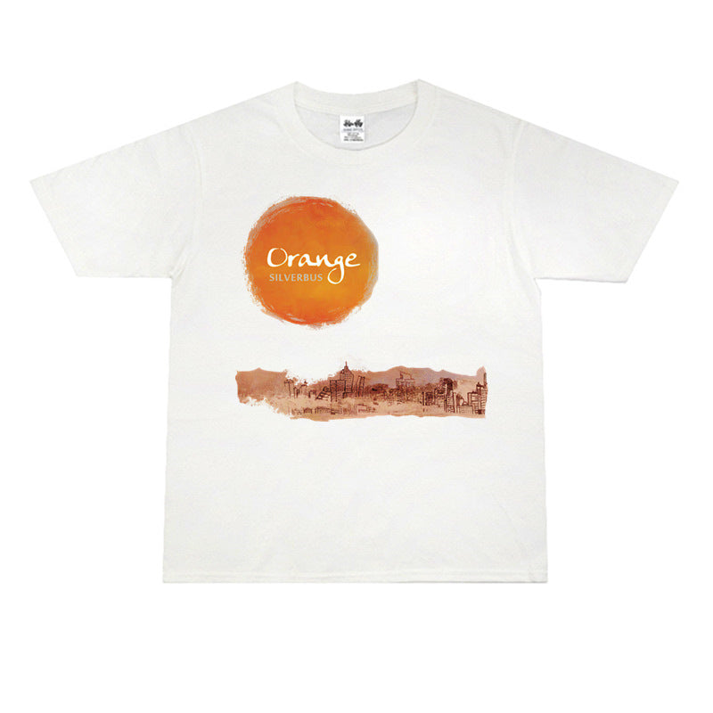 Rock Star T Shirt Silver Bus Band Orange Printed Short Sleeve Loose-Fitting Pure Cotton T-shirt round Neck