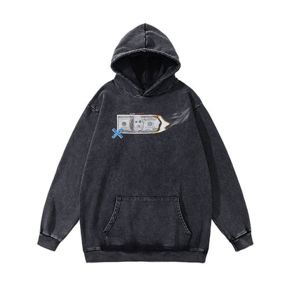 Men Hoodie Bear Printed Sports Hoodie Distressed Hooded Sweater