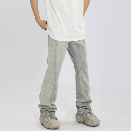 Men Jeans Vintage Straight Jeans Casual Flared Pants