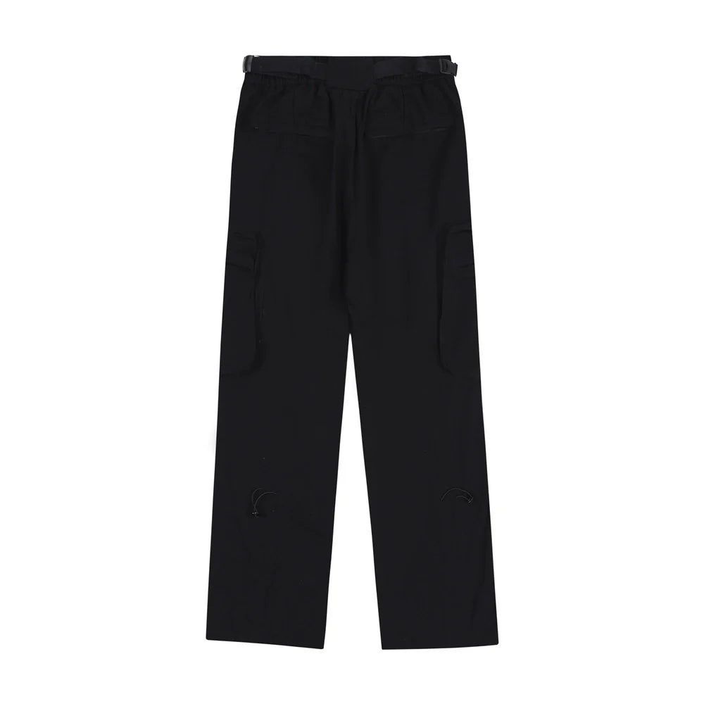 Men Sweatpants Cargo Straight-Leg Trousers Men's Zipper Pocket Loose Wide Leg Pants