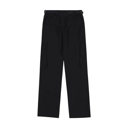 Men Sweatpants Cargo Straight-Leg Trousers Men's Zipper Pocket Loose Wide Leg Pants