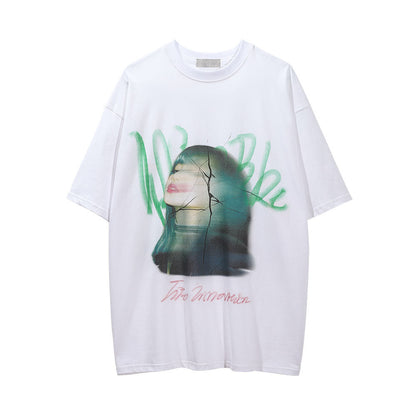 Men Vintage T-Shirt Printed Short Sleeve T-shirt Men's Loose round Neck Half Sleeve
