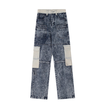 Men Jeans Patchwork Pocket Design Distressed