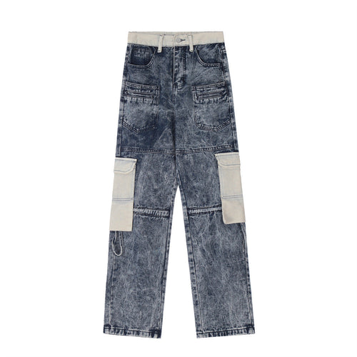 Men Jeans Patchwork Pocket Design Distressed