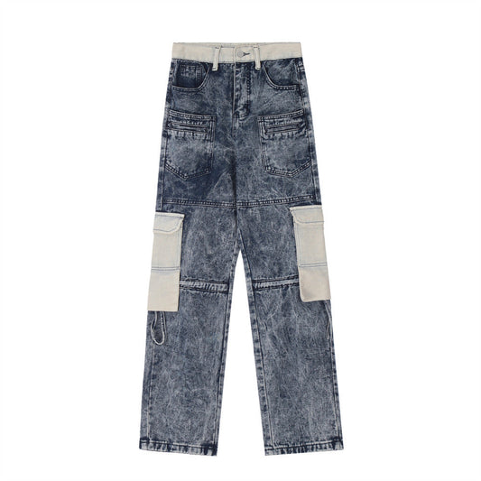 Men Jeans Patchwork Pocket Design Distressed