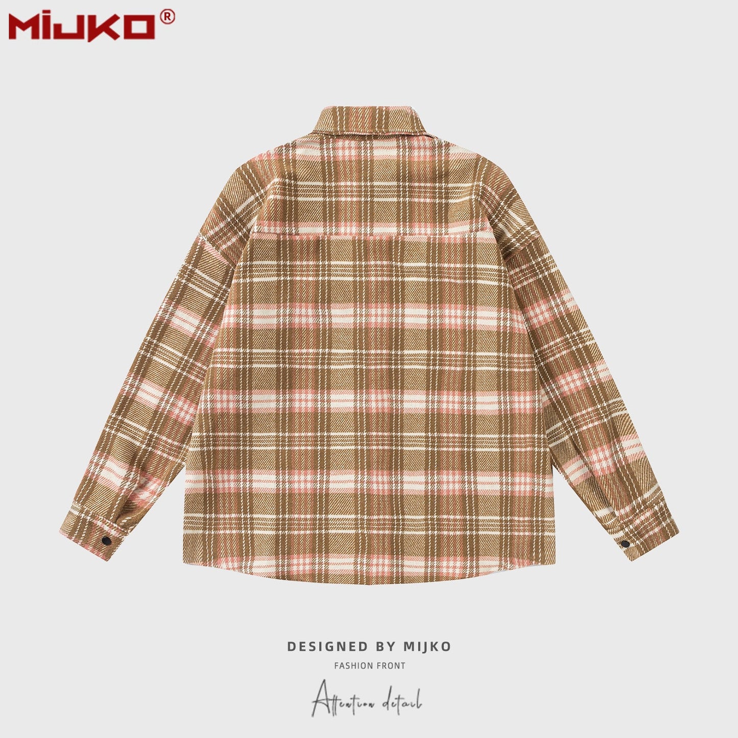 MIJKO Mens Jacket Double Pocket Plaid Jacket