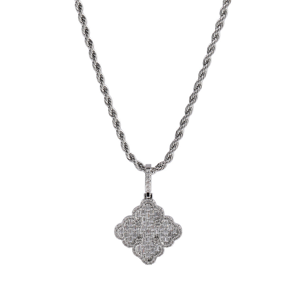 Jewelry Luxury Full Diamond Clover Pendant Female ins Wind 5A Zircon Necklace snowflake St. Valentine's Spectrum