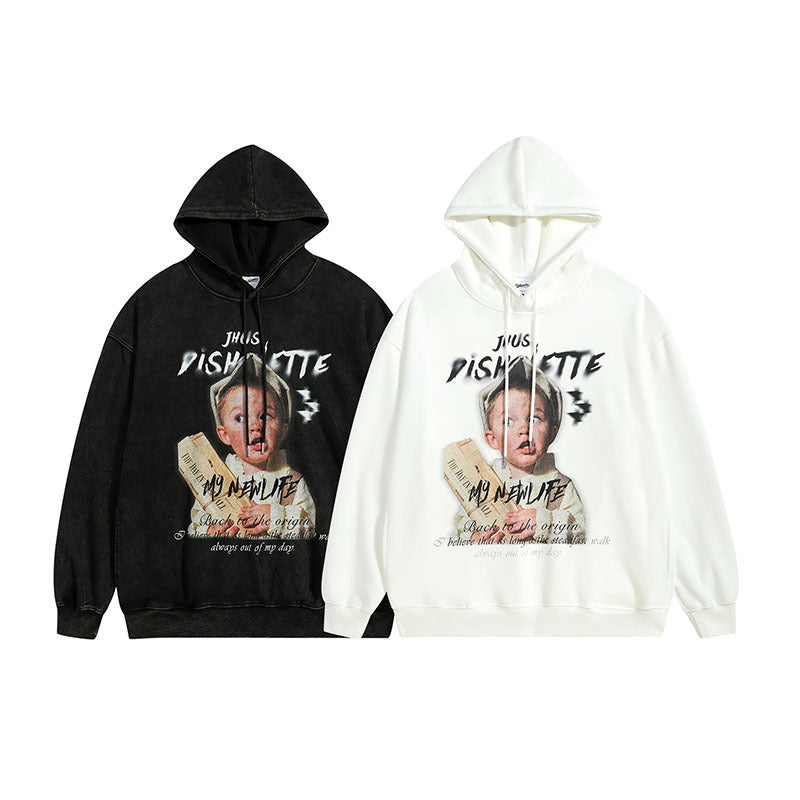 Men Hoodie Vintage Printed Hoodie Men's and Women's Oversize Couple Hoodie