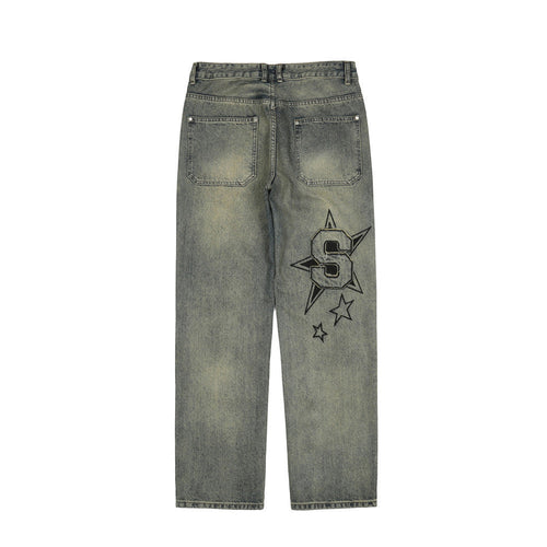 Men Jeans Paste Cloth Embroidery Old Leisure