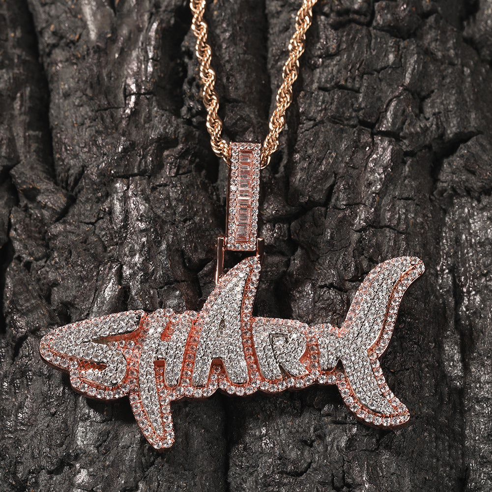 Jewelry Shark Alphabet Hip Hop Necklace with Zircon St. Valentine's Word Up Spectrum