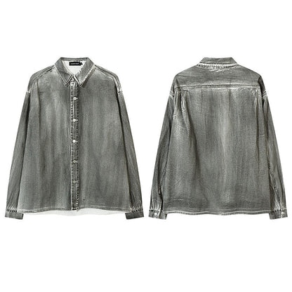 Unisex Vintage Shirt Long Sleeve Shirt Jacket Men