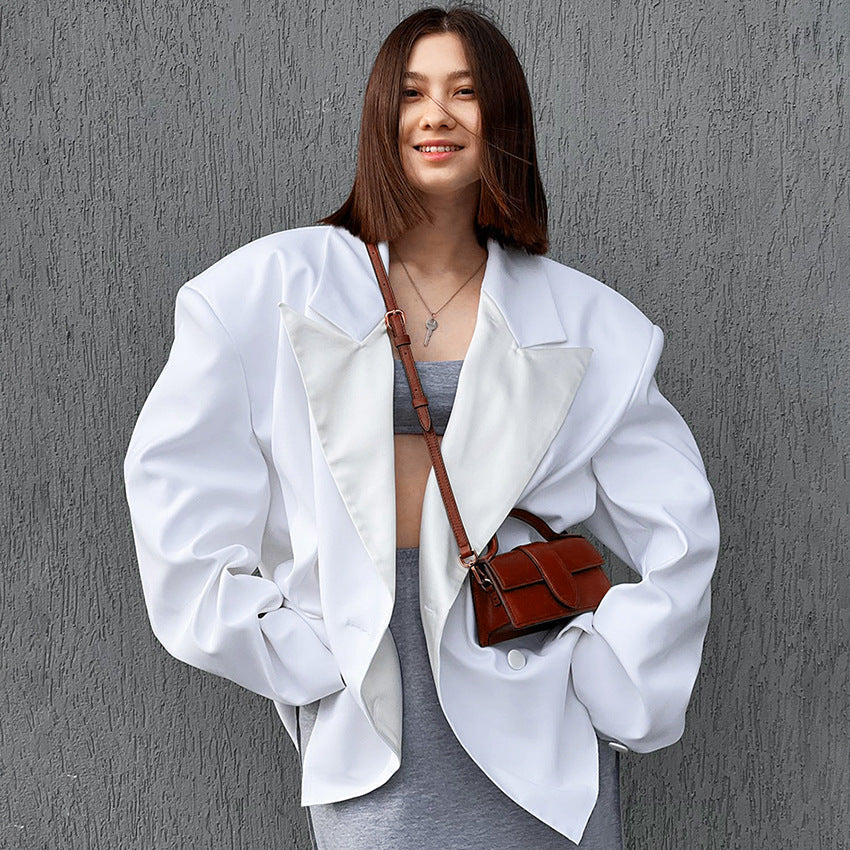 Women Trench Coat Simple White Small Suit Jacket