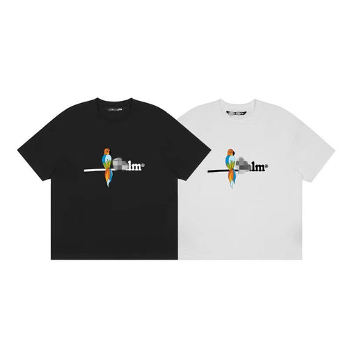 Palm Angle T Shirts Parrot Letter Print Couple High Street Loose Half Sleeve