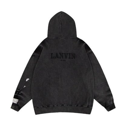 Gallery Dept Hoodie Embroidery Letter Splash Ink Wash Hooded Sweater Cardigan Jacket