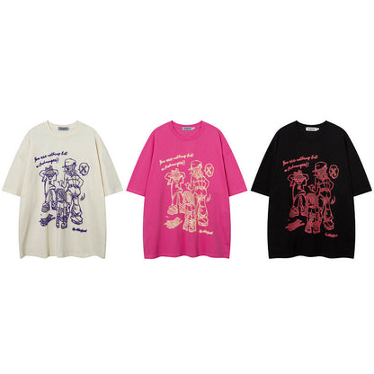 Men T-Shirt Retro Cartoon Printed Short-Sleeved T-shirt