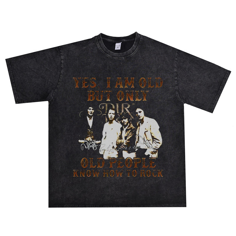 Rock Star T Shirt Bruce Rock Dire Straits Band Washed Distressed T-shirt Cotton Short Sleeve Loose