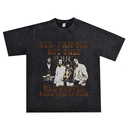 Rock Star T Shirt Bruce Rock Dire Straits Band Washed Distressed T-shirt Cotton Short Sleeve Loose