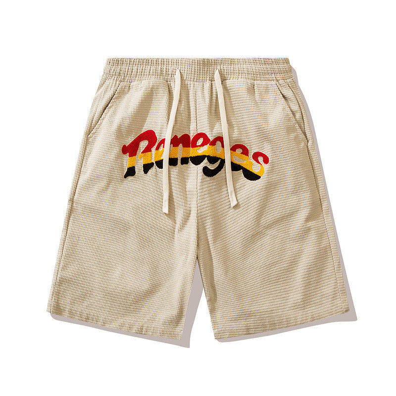 Men Shorts Retro Alphabet Embroidered Shorts Loose Hip Hop Shorts
