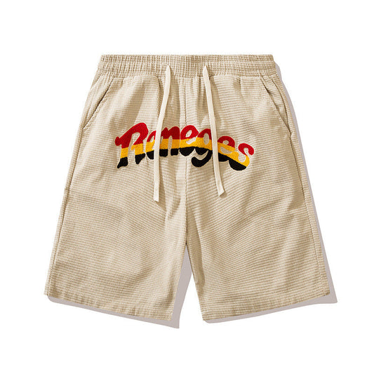 Men Shorts Retro Alphabet Embroidered Shorts Loose Hip Hop Shorts