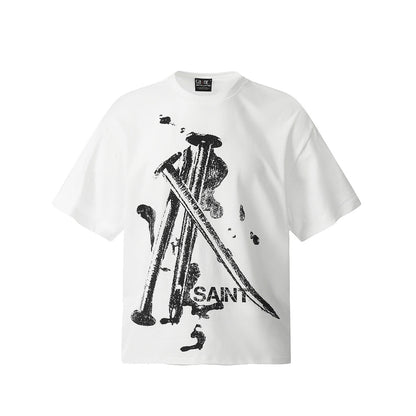 Unisex T-Shirts Saint Michael Fun Nail Print Casual Loose T-Shirt