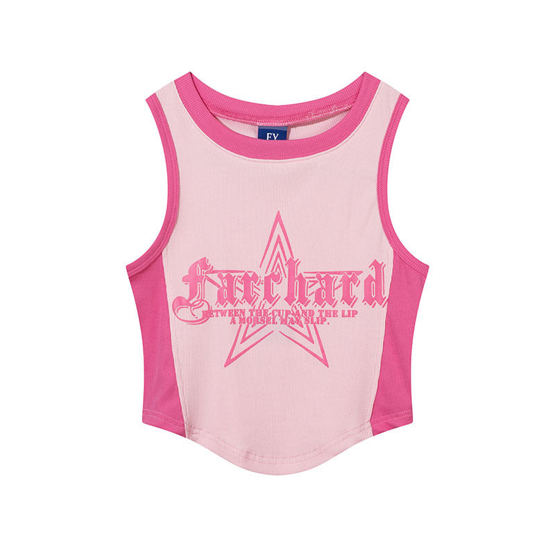 Women Vest Retro Contrast Color Sleeveless T-shirt