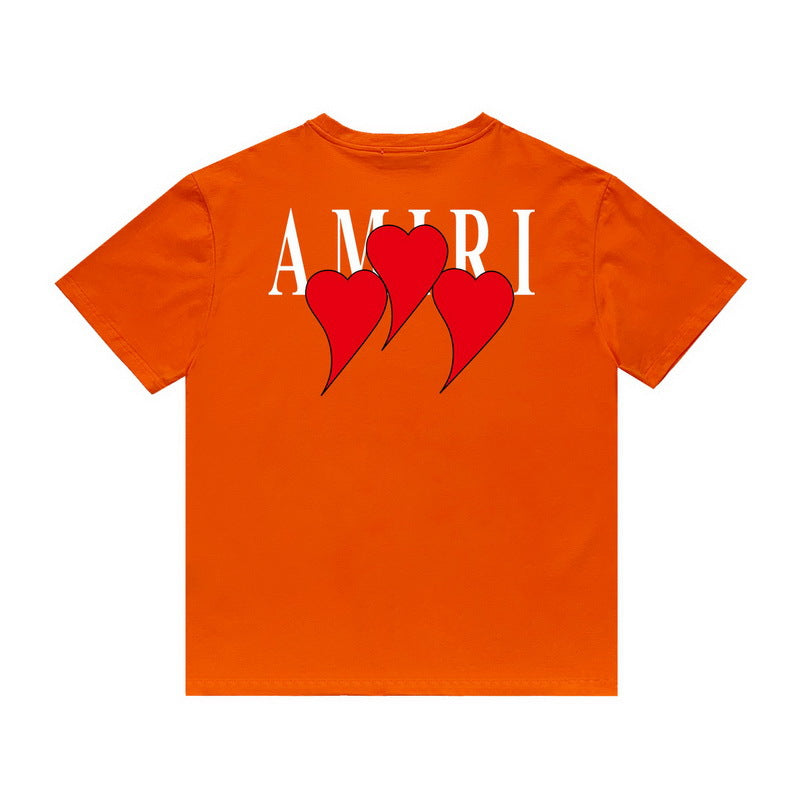Amiri T Shirt Red Heart Printing Casual round Neck Short Sleeves T-shirt