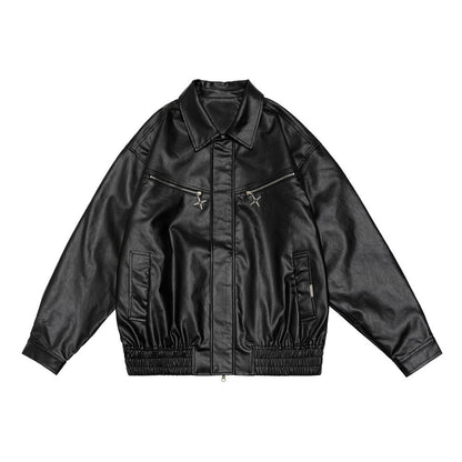 Men Jacket Coat Motorcycle Clothing Leather Coat Men's Loose Pu Leather Jacket Spring and Autumn
