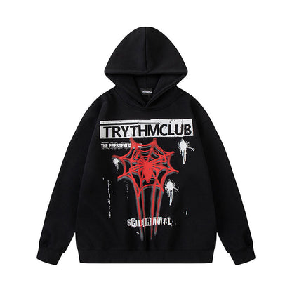 Men Hoodie Spider Web Graffiti Couple Hooded Sweater