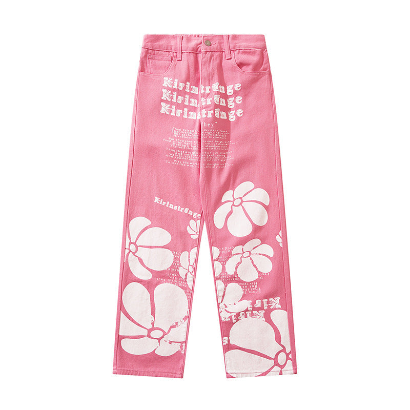 Cargo Pants Vintage Letter Print Jeans