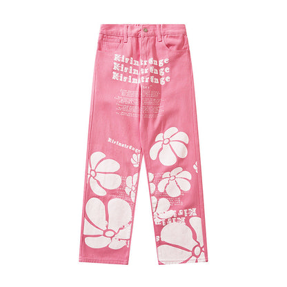 Cargo Pants Vintage Letter Print Jeans