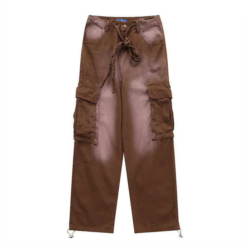 Women Sweatpants Multi-Pocket Workwear Straight Jeans