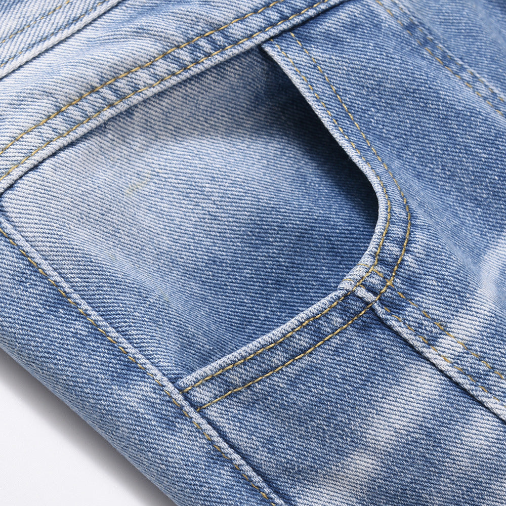 Men Jeans Micro-Pull Stitching Wide Leg Loose