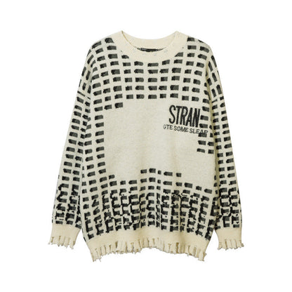 Women Sweater Contrasting Color Jacquard Special-Interest Design Loose Hole