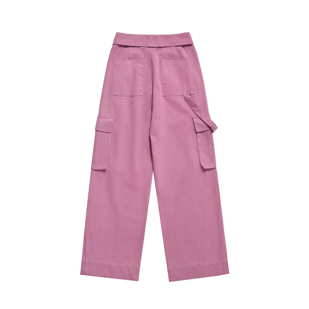 Men Sweatpants Tooling Straight-Leg Trousers Men's Solid Color Loose Multi-Pocket Wide-Leg Casual Pants