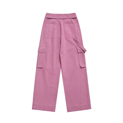 Men Sweatpants Tooling Straight-Leg Trousers Men's Solid Color Loose Multi-Pocket Wide-Leg Casual Pants