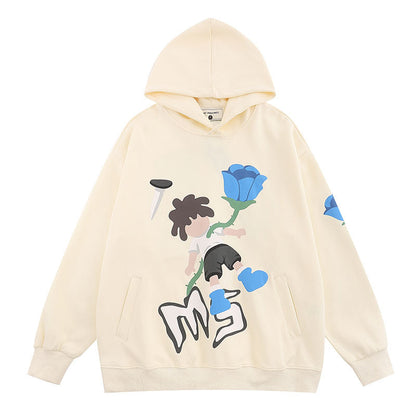 Men Hoodie Autumn and Winter Cartoon Foam Printed Hooded Sweater